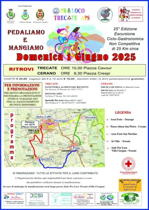 Il 1° giugno torna “pedaliamo e mangiamo” con le pro loco di Trecate e Cerano e con il gruppo San Martino