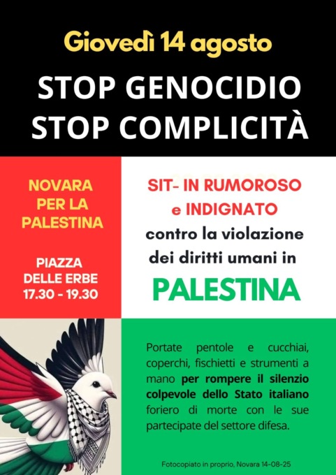“Stop genocidio in Palestina”: a Novara sit-in rumoroso