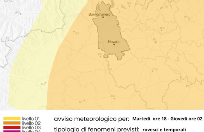 Possibili temporali localmente intensi a partire da questa notte sul novarese