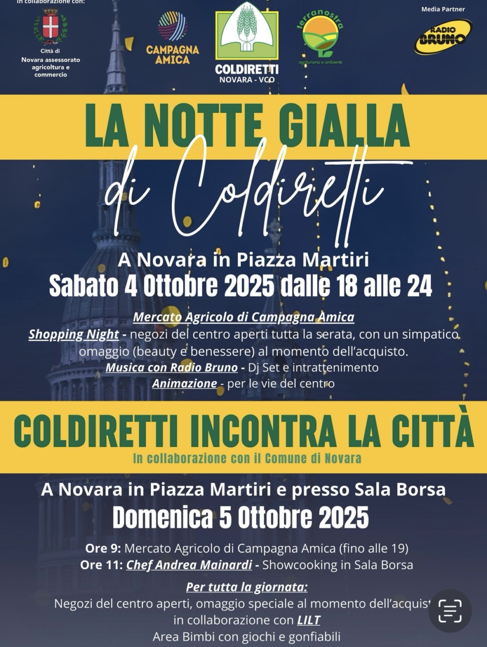 Coldiretti Novara-Vco: a Novara arriva la “Notte Gialla”