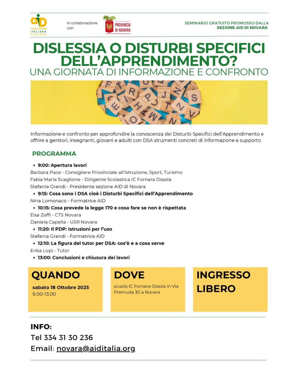 Dsa: due giornate di informazione a Novara e Borgomanero