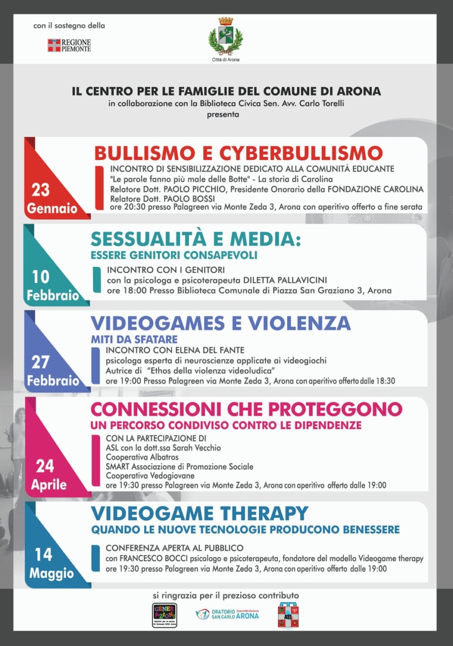 Il Centro per le Famiglie del Comune di Arona propone un ciclo di incontri sulle dipendenze