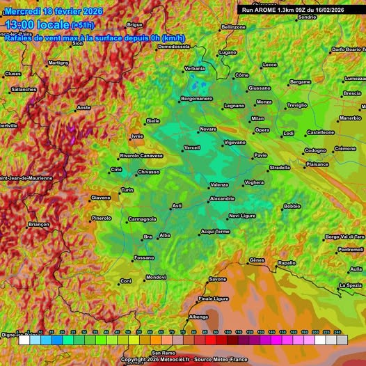 Venti di foehn tempestosi sulle Alpi piemontesi con bufere di neve sui crinali