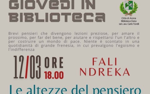 “Le altezze del pensiero” gli aforismi di Fali Ndreka ad Arona