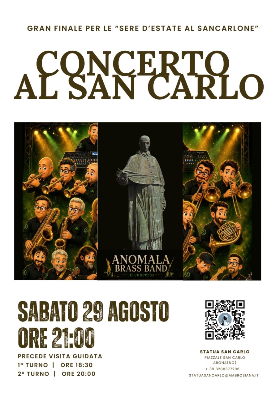 Arona: il San Carlone saluta l’estate con il concerto dell’anomala Brass Band