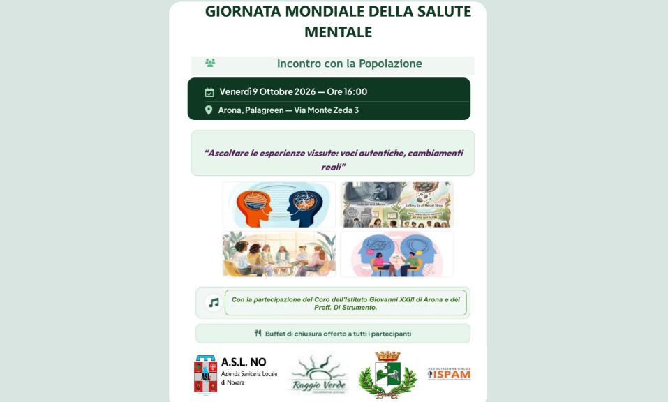 10 ottobre, Giornata mondiale della Salute Mentale: le iniziative di Asl Novara