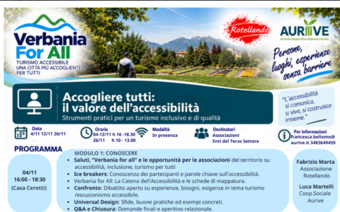“Verbania for ALL”: al via a novembre i percorsi formativi su turismo accessibile e inclusione